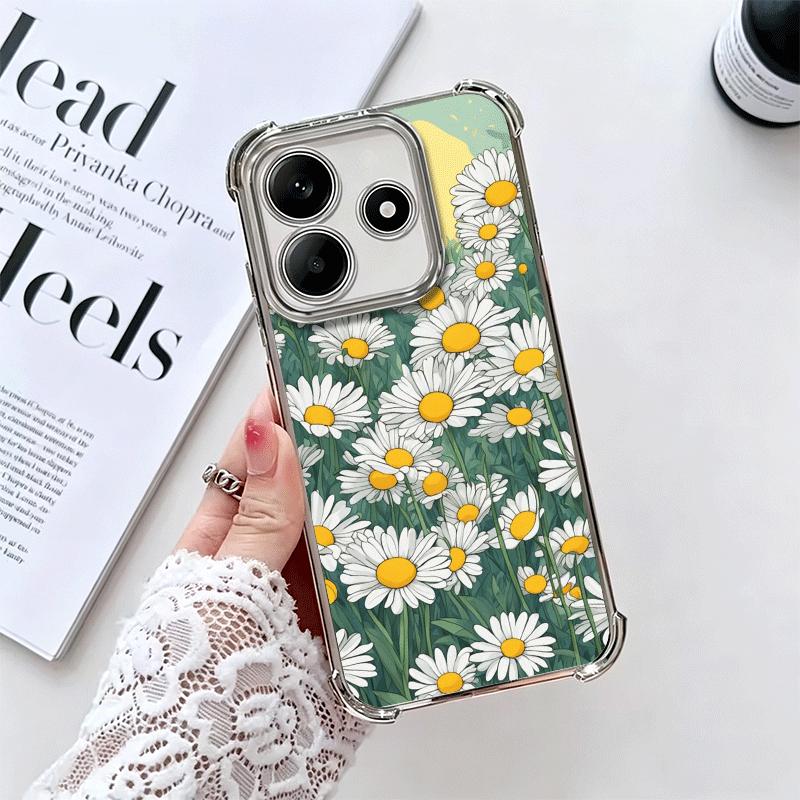 

Эстетичный чехол для телефона с покрытием в виде ромашек для Xiaomi Redmi Note 14 15 Pro Plus 13 12 11 11S 11T 10 9S 9 5G, противоударный с подушкой безопасности C Redmi Note 11 Pro 5G