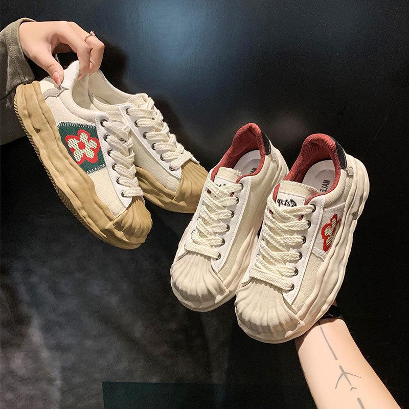Shell head little white shoes women's spring new versatile retro dissolving shoes women's platform casual canvas shoes women