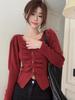 Women's High-End Chic Square Neck Ruched Knitted Sweater for Autumn/Winter