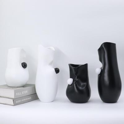 Modern Minimalist Abstract White Flower Vase for Living Room or Entryway