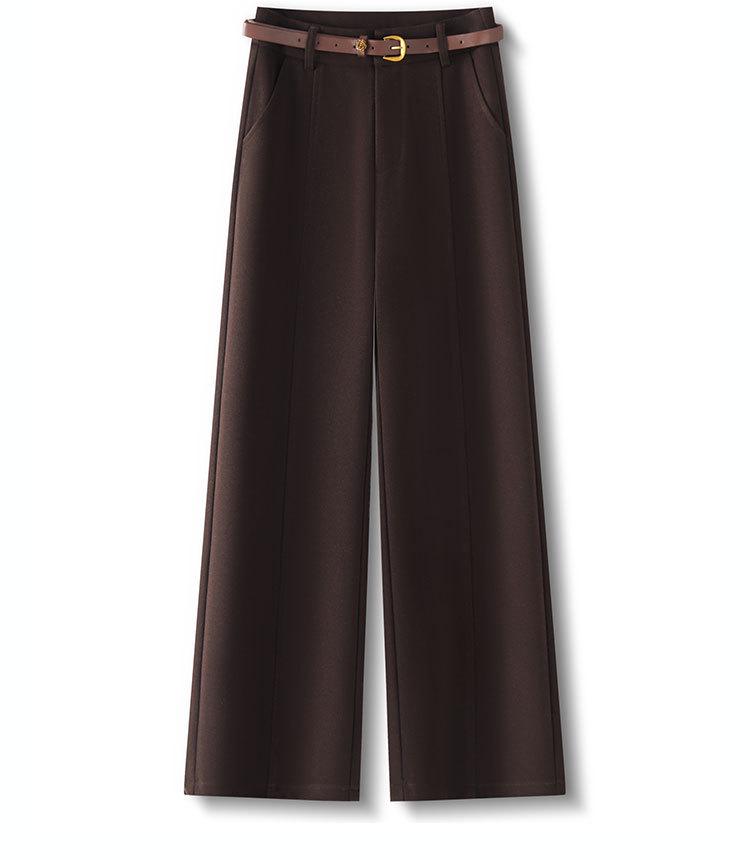 Premium Coffee Wool Wide-Leg Women's Pants - New 2025 Autumn/Winter High-Waisted Slimming Loose Fit, Plus Velvet Thick Straight-Leg.