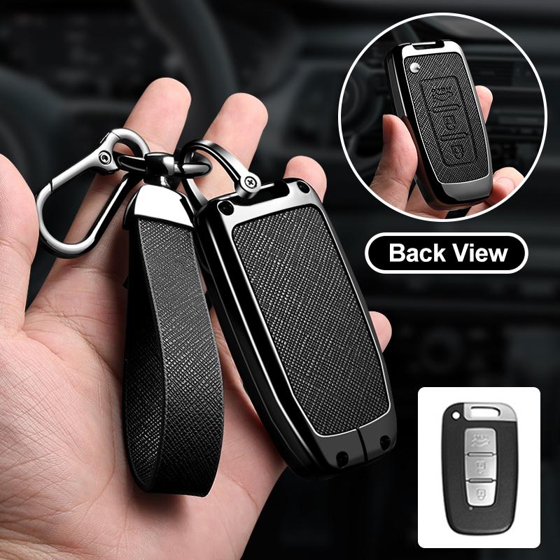 3/4 Button Zinc Alloy Leather Car Key Case For Hyundai Coupe Sonata Ix35 For Kia Forte Sportage K2 K5 Key Holder Car Key Case