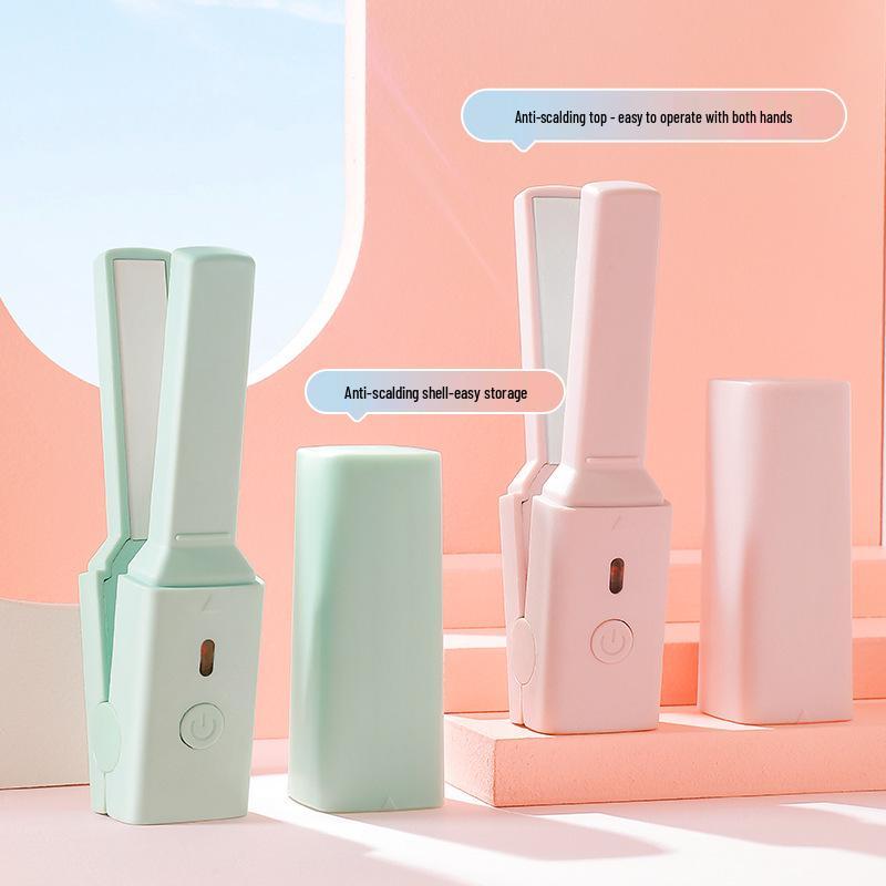 

Portable USB Mini Straightener & Curler Dual-Use Lipstick Size Electric Clamp Fresh Green