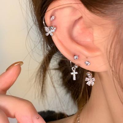 Fine Flash Zircon Butterfly Flower U-Shaped Screw Earbone Nail Women'S Niche Unique Fashion Trend Versatile Stud Earrings