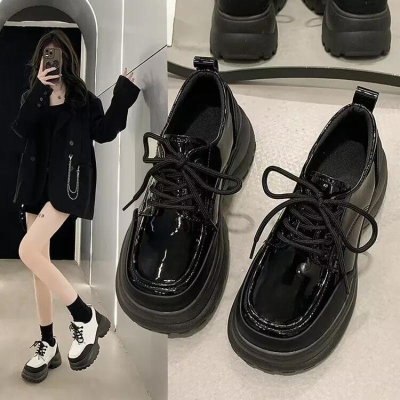 Women's Shoes Platform Oxfords British Style Female Footwear Round Toe Casual Sneaker Loafers With Fur Mixed Colors Clogs Leathe