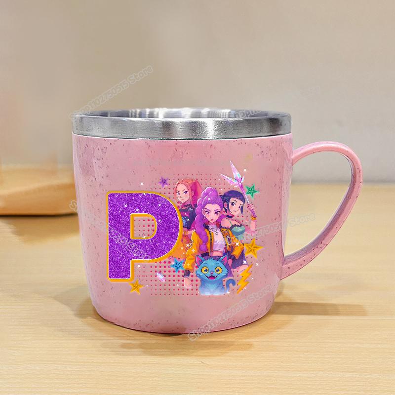 High Quality KPop Demon Hunters Letter A-z Milk Mugs Cartoon Children Water Cups School Office Coffee Tea Mug Girl Stainless Steel Drink Cup