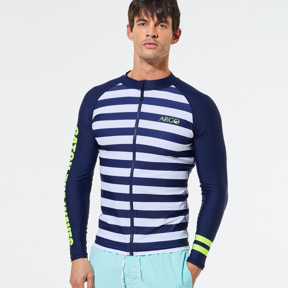 ARGO New Stripe Men'S Rash Guard Top Navy
