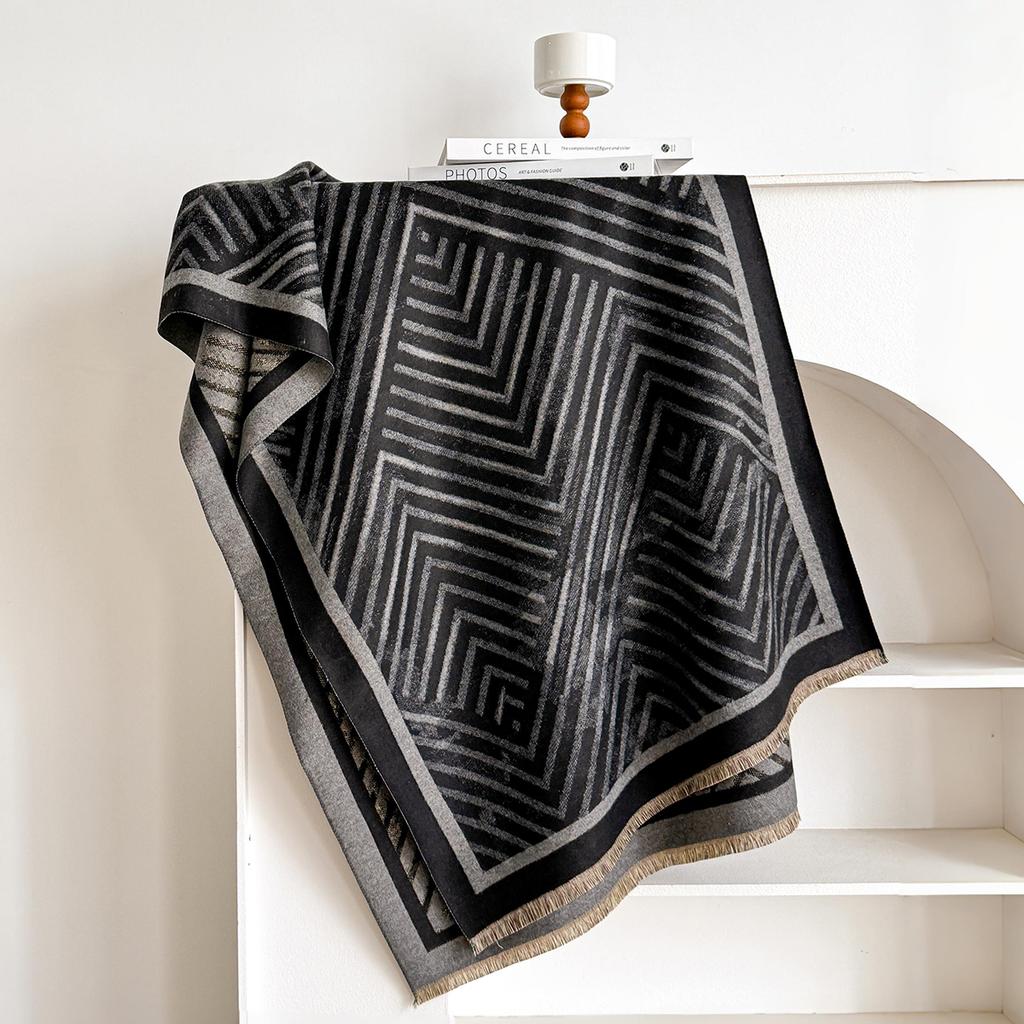 Luxury Geometry Print Scarf For Women Warmer Winter Pashmina Two-Sided Scarves Shawls Female Thick Blanket Wraps Foulard
