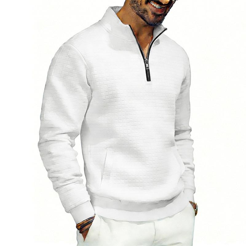 Men Waffle Knit Half-Zip Stand Collar Sweatshirt S