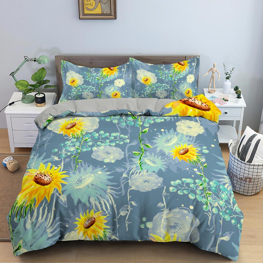Watercolor Flowers King Queen Duvet Cover Colorful Blooming Floral Bedding Set For Teen Adult Plant 2/3pcs Polyester Quilt Cover