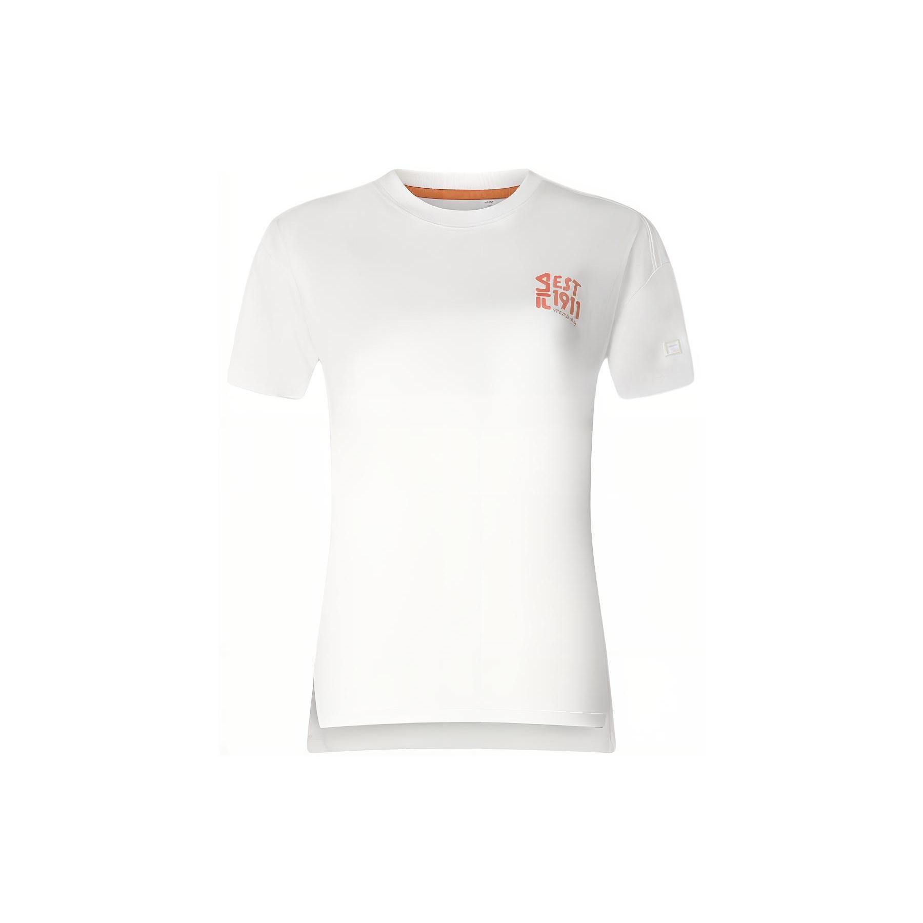 

New FILA Drop Shoulder Sleeve T Shirt Women s Cloud White A11W417105F-WT L