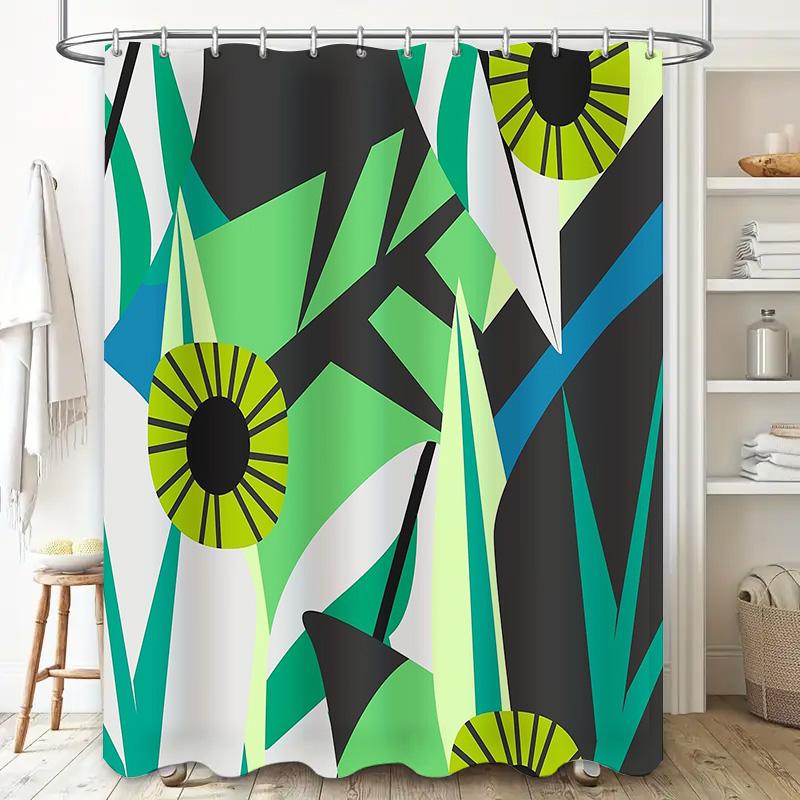 Geometric Abstract Shower Curtain Modern Art Washable Bathroom Decor Set Waterproof Liner