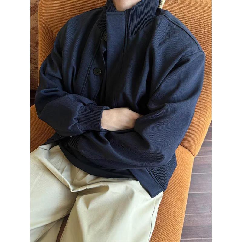 Japanese Harajuku Padded Shoulder Bomber Jacket for Men - Spring/Autumn High-End Stand Collar, 2026 Design.