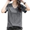 Women's Plus Size Loose Fit Bamboo V-Neck T-Shirt - Solid Color, Short Sleeve, Korean Style, Summer Trend