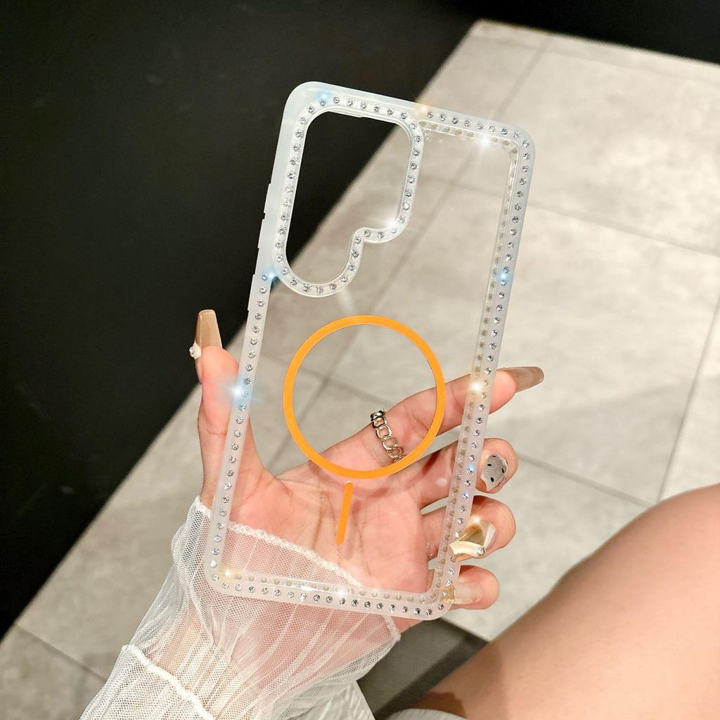 Luxury Diamond-Studded Magnetic Transparent Phone Case for S25ULTRA A56 A15 S24