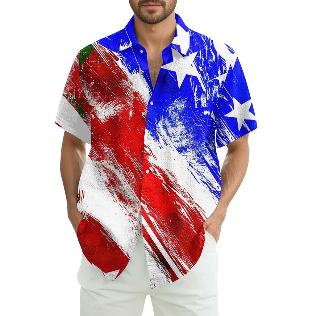 Herre Casual Casual Independence Day Print Kortarmet Skjorte