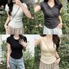 Plain Cotton Short Sleeve T Shirt With Pleated Detail For Casual Wear