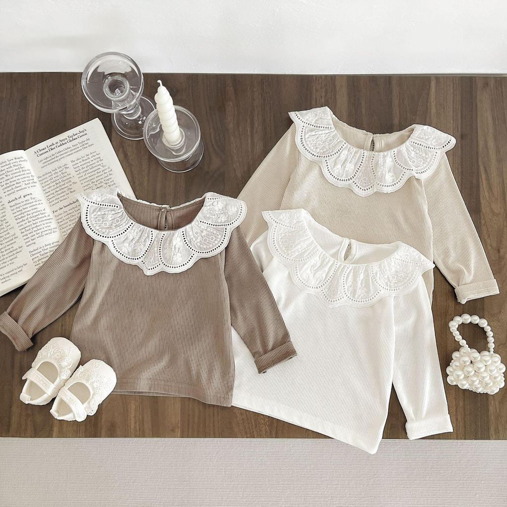 Doll Collar Baby Girl T-Shirt: Stylish Spring/Autumn Lotus Leaf Collar Top