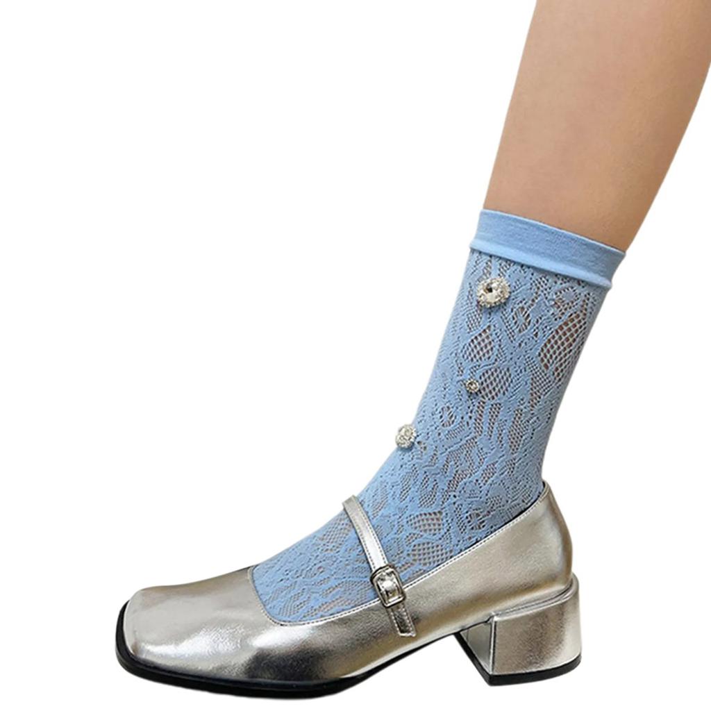 Sweet Crystal Crew Socks Sheer Summer Meshes Socks Princesses Ankle Dress Socks
