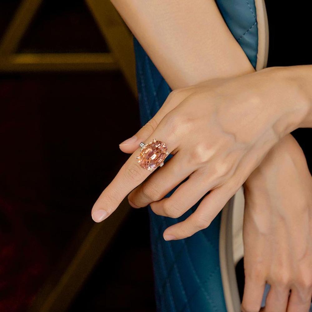Champagner Morganit Offener Ring mit bunten Edelsteinen Eleganter Verstellbarer Statement Schmuck für Damen
