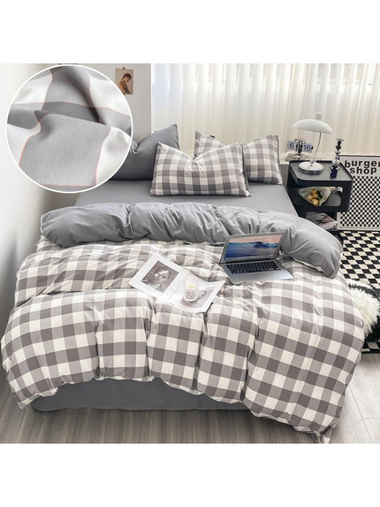 Japan Style Duvet Cover Geometric Plaid Single/Queen/King Quilt Cover Washed Cotton Dekbedovertrek 200x200(pillowcase Need Order