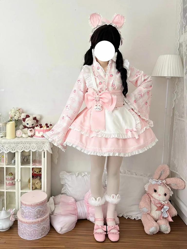 XHSUKADO Dress Perfect for and Perfect for and Other Traditional Japanese Includes a Rabbit Print Mini and Cute Checkered Long and Perfect for Cafes