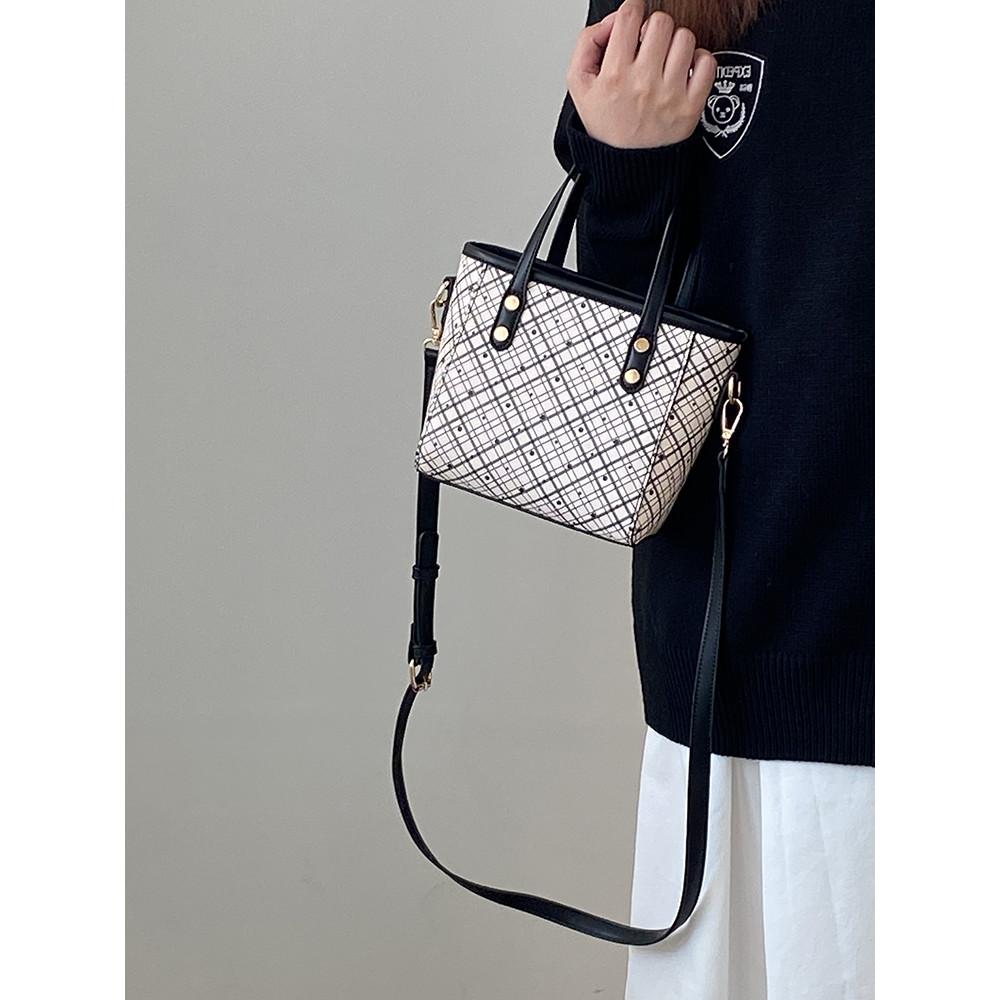 IELGY Female Bag Vegetable Basket Portable Plaid All-Match One-Shoulder Cross-Body Bag