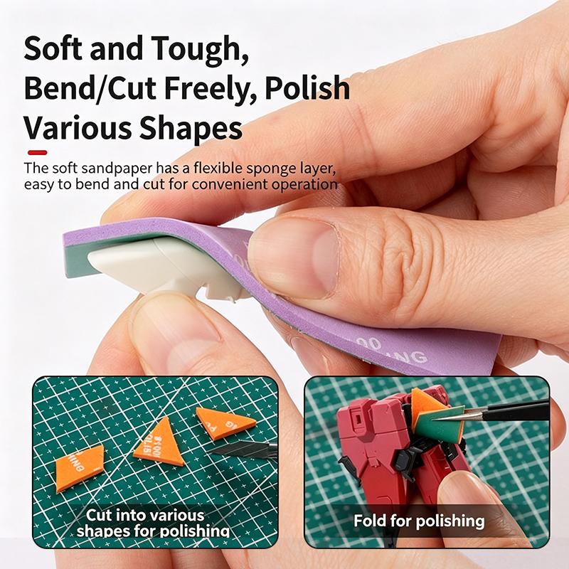 9Pcs Washable Sponge Sandpape,Dry/Wet Dual-Use Polishing Sanding Blocks,For Assembling Model Build Tools Hobby DIY #400 To #2000