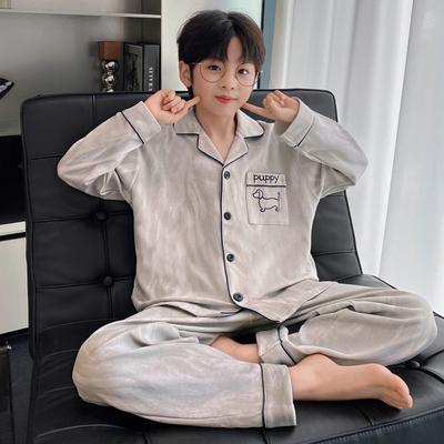 Boys Cotton Pajama Set Cartoon Print Long Sleeve Sleepwear Kids Teens Home Wear