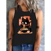 90s Funny T-shirt Ramen Cat Japanese Style Printed Vest Graphic Tank Top Women’s Sleeveless Crew Neck Casual Top Summer Spring