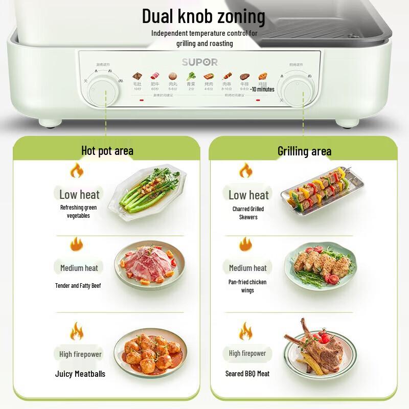 SUPOR 2-in-1 Electric Hot Pot & Grill CN Plug (adapter Included)