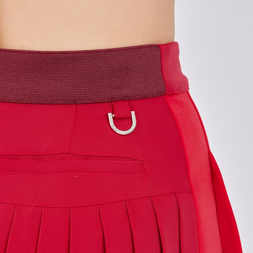 J Jane Asymmetrical Color Block Pleated Skirt (Rose Red)