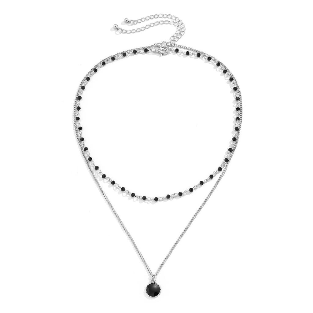 2Pcs Gothic Beads Metal Silver Color Chain Necklace for Men Trendy Punk Black Coin Pendant Choker Male Y2K Jewelry Accessories