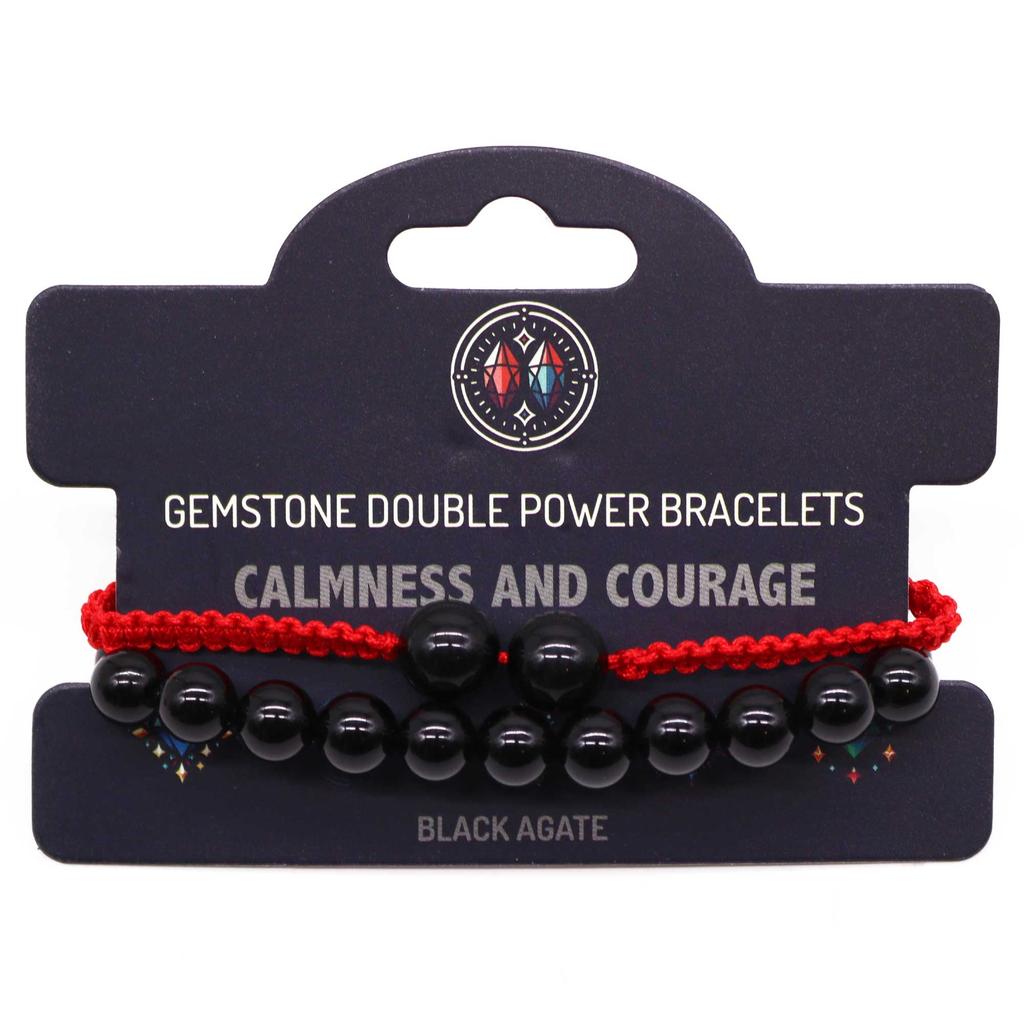 Black Agate Beaded Bracelets Set of 2