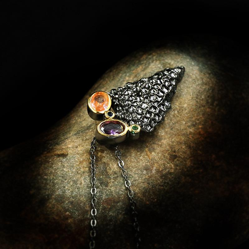 Gold Pendant Black Jewelry With Zircon Triangle Accessories Necklace Silver Bronze