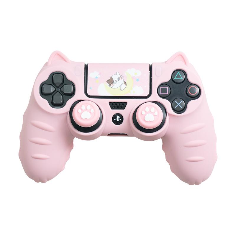 Cartoon Cute Silicone PS4 Controller Case with Joystick Caps, Stickers & Anti-Dust Ring
