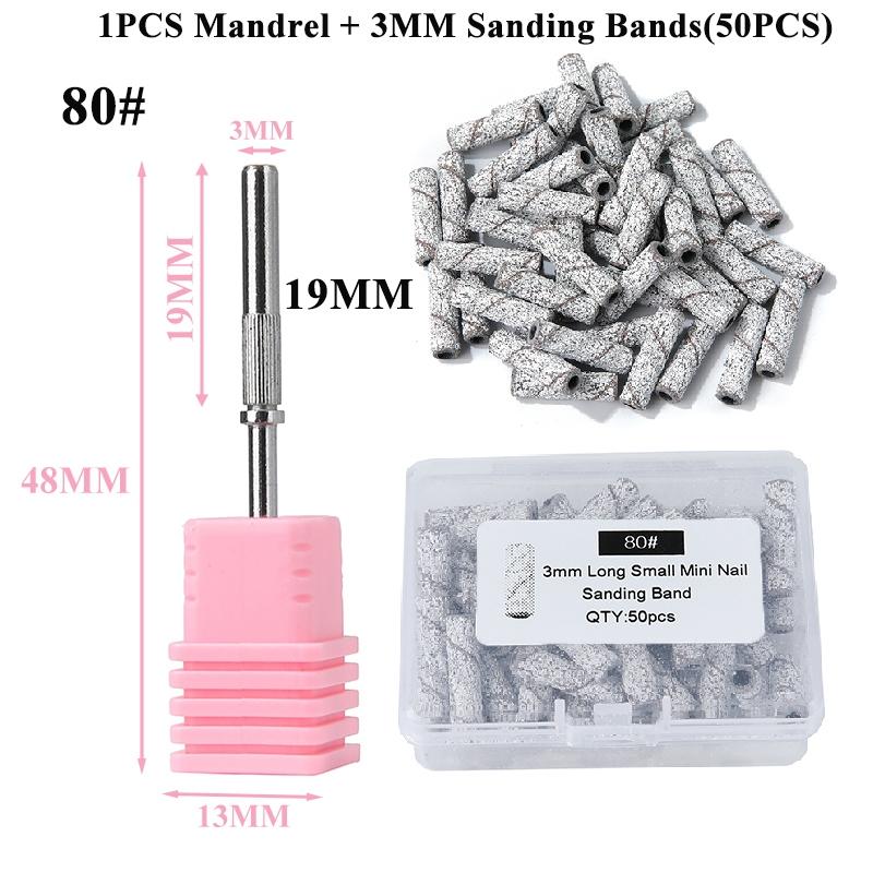 50pcs/box Nail Long Small Mini Stainless Steel Sanding Bands Mandrel For Manicure Sandpaper Ring Holder Nail Drill Accessories