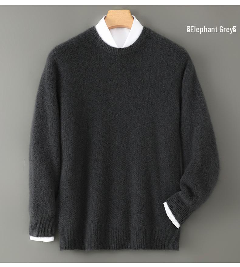 Men's Pure Wool Thick Knit Sweater - Round Neck, High-End Loose Fit, Cashmere Base Layer for Autumn & Winter