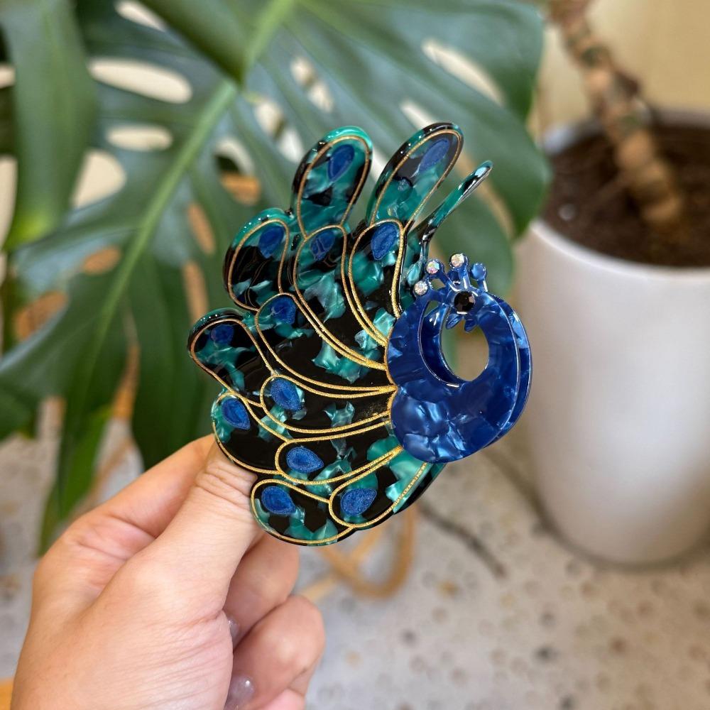 Koreansk Stil Påfugl Acetat Hårklype Søt Diamant Tegneserie Dyr Hårspenne Hårtilbehør Søt Eddiksyre Hårklype