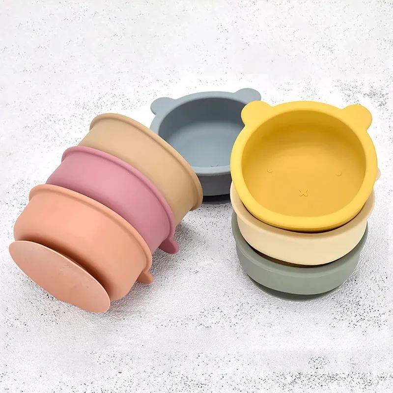 3Pcs/Set Baby Silicone Ventosa Tigela Colher Garfo Conjunto BPA Livre Cabo De Madeira Garfo Colher Alimentação Infantil Antiderrapante Conjunto De Talheres
