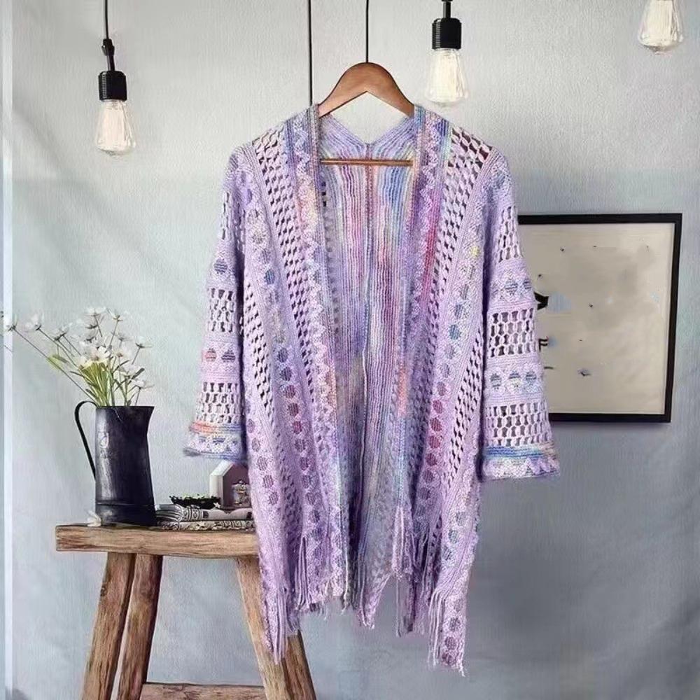 Wave Stripe Knitted Shawl for Women Colorful Sunscreen Scarves Fashion Ethnic Style Shawl  Outdoor