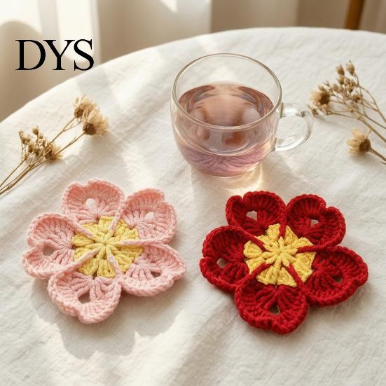 Absorbent Tableware Pads Handmade Crochet Flower Coasters for Drinks, Thermal Insulation Table Mat Cute Desk Decor Accessories Coffee Mugs And