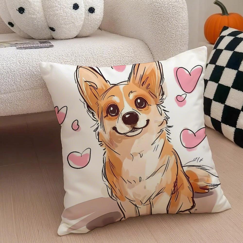 Cartoon Cute Tech Dog Art Cushion Cover Throw Pillow Cover Hidden Button Durable Polyester Chair Cushion Peach skin 18*18(CM)-1Pcs