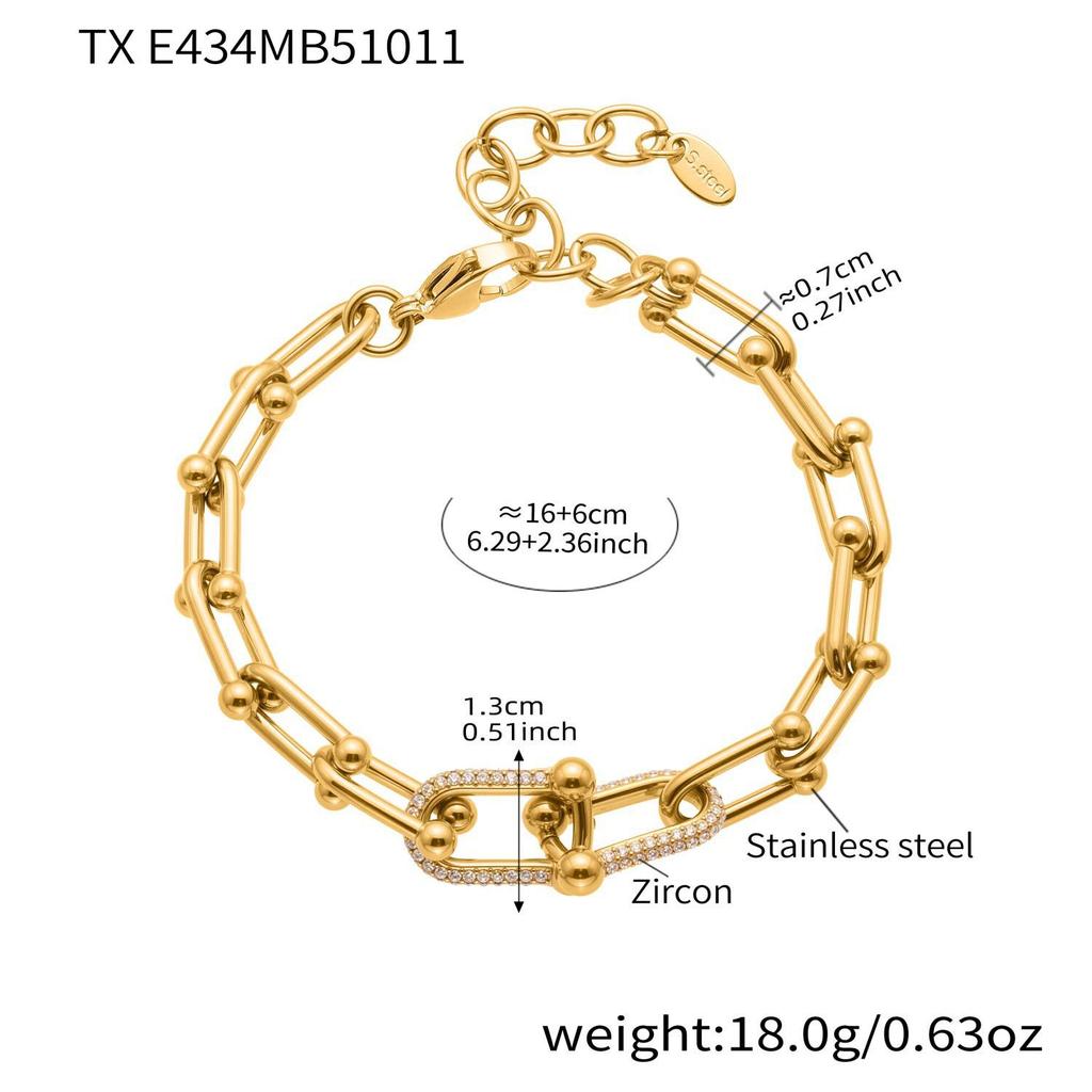 Qiong Yao U-förmiges vergoldetes Edelstahl-Schmuckset: Zirkonia Ohrringe, Halskette & Armband.