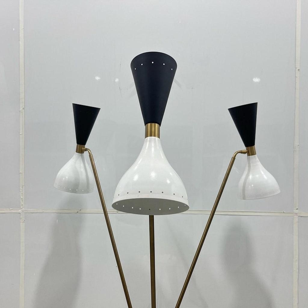 Stilnovo Style Tripod Floor Lamp - 1950 Mid Century Modern Floor Lamp with 3 Arms and 3 Legs