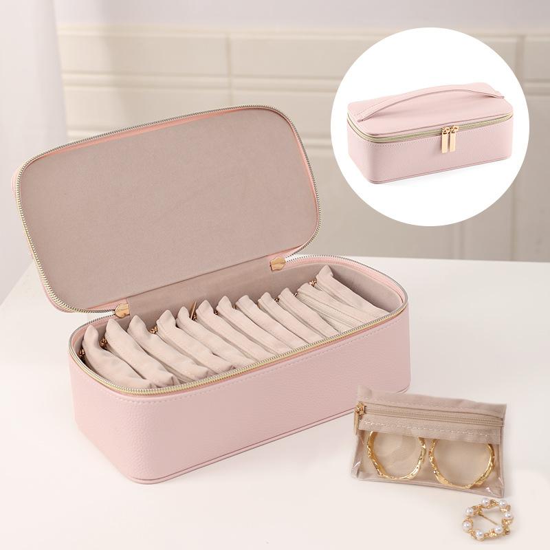 

All-in-One Jewelry Storage Box for Earrings Rings Bracelets Watches Necklaces with Travel Storage Pouch Fashion Organizer розовый