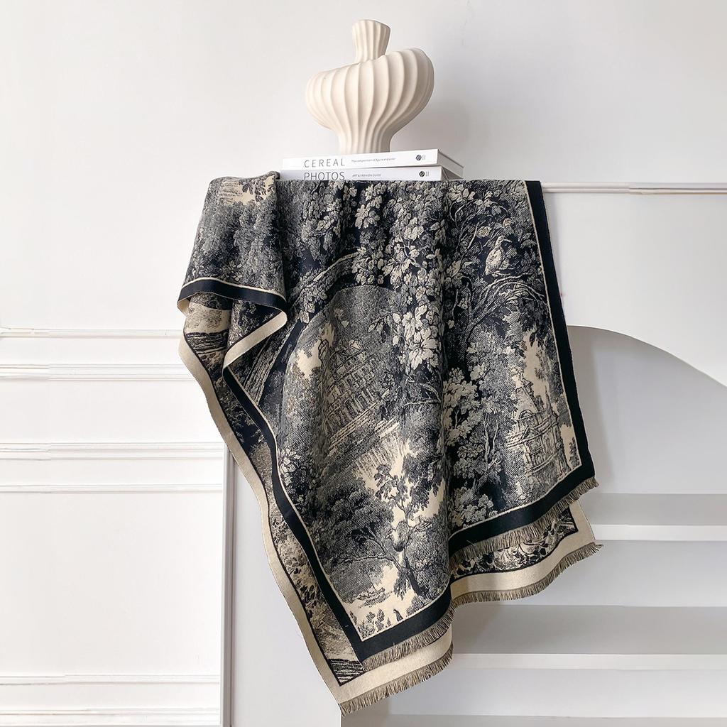 Elegance Retro style Cashmere Women Print Double-sided Scarf Winter Warm Shawl Pashmina Female Foulard Blanket Poncho Scarves