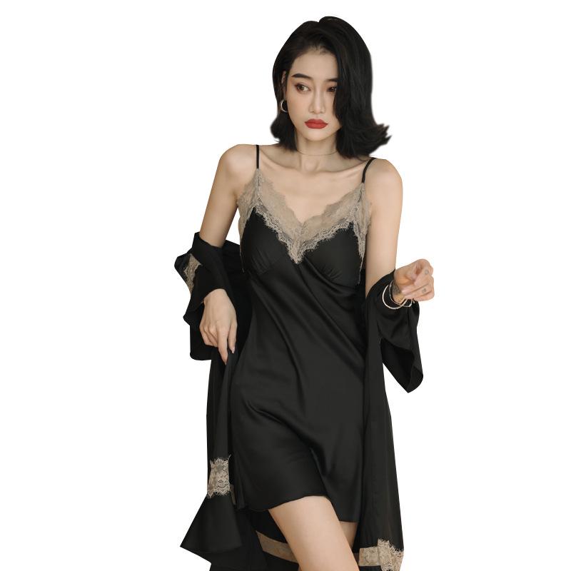 Luxury Silk Two-Piece Lingerie Set: Camisole Nightgown & Robe with Breast Pads
