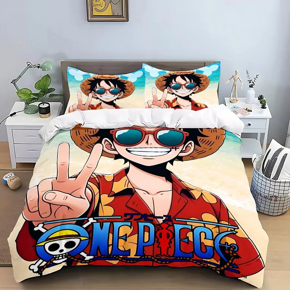 One Piece Luffy Poszwa na kołdrę Poszewka na poduszkę Domowy Zestaw poszwy na kołdrę, Zestaw pościeli Anime Boy 2/3 szt. Dekoracja sypialni, Prezent dla chłopca