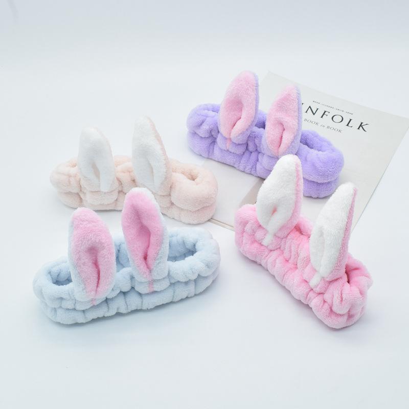 Cute Bunny Ear Cosmetic Hairband Fluffy Elastic Makeup Accessory for Shower Face Washing Facial Spa Cosplay